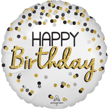 Foil Balloon - Mini - "HAPPY Birthday" - Black Silver Gold - Satin - 71 cm